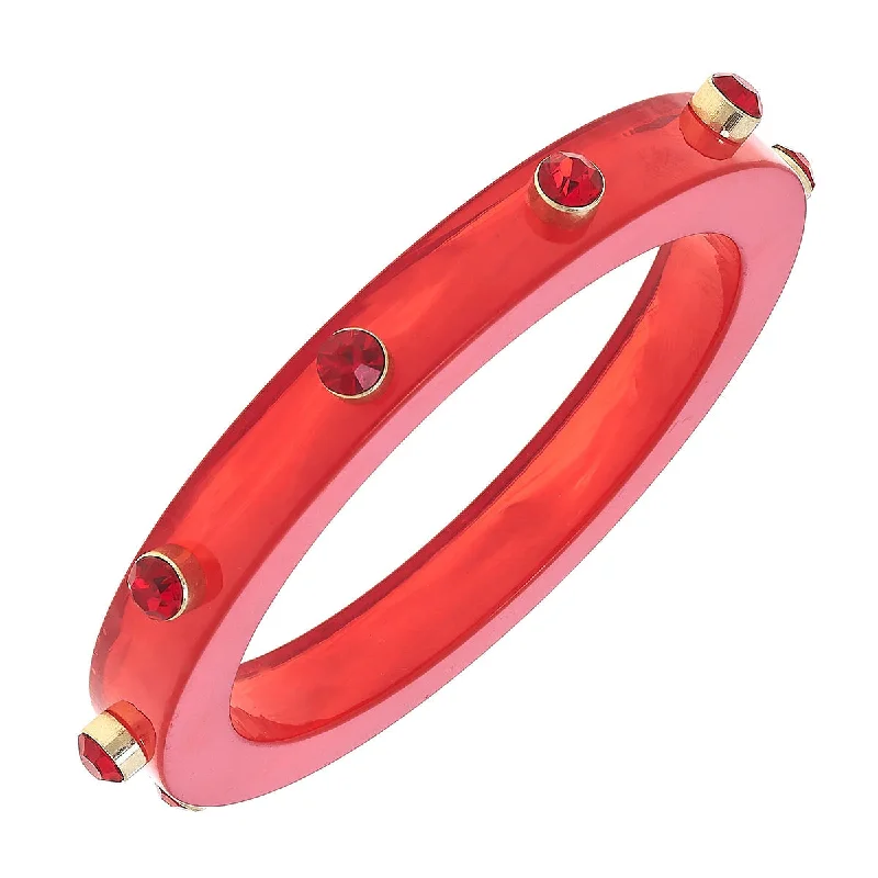 bracelets bold statement -Resin Rhinestone Bangle Bracelet Red