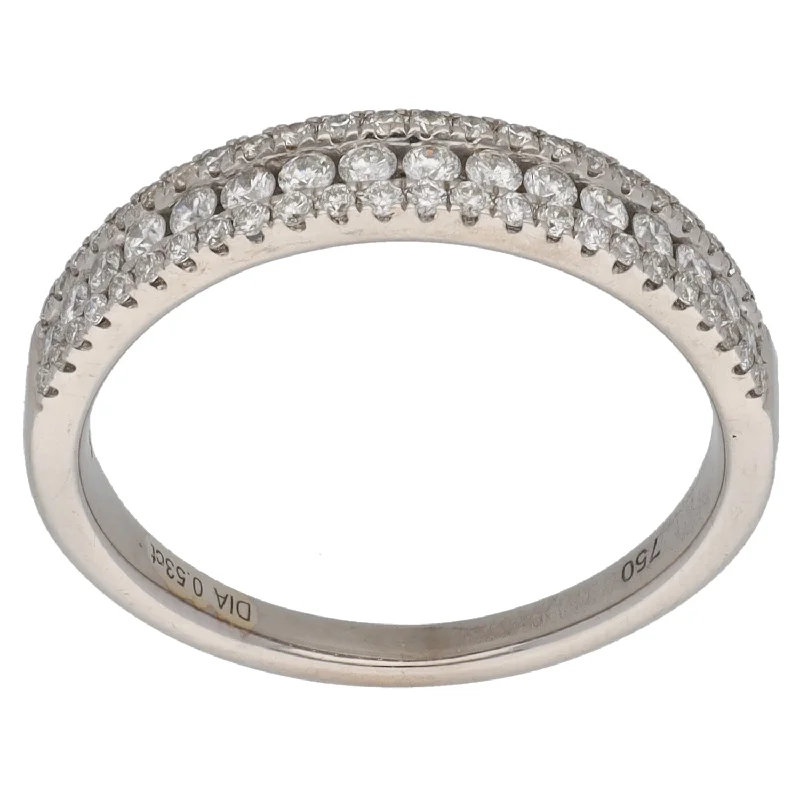 ladies engagement rings high end brand -18ct White Gold 0.80ct Diamond Half Eternity Ring Size Q