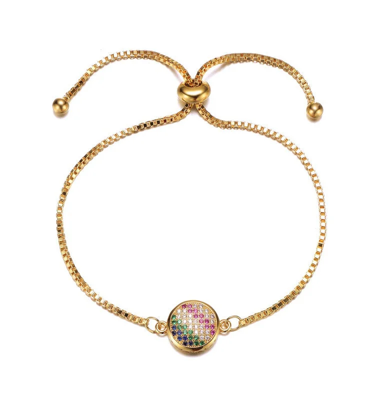 bracelets stylish affordable -Teens 14k Gold Plated Multi Color Cubic Zirconia Adjustable Bracelet