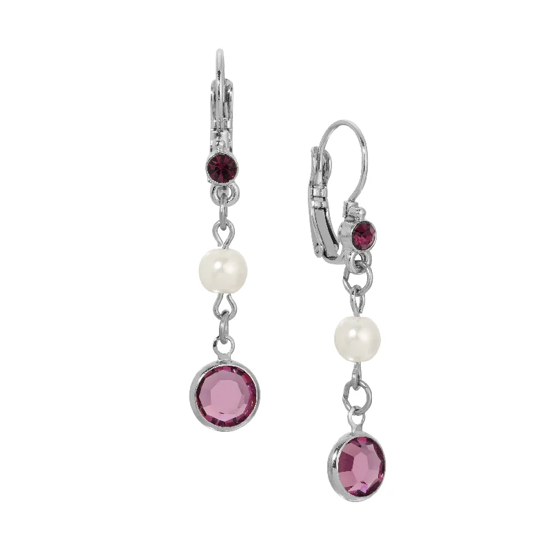 ladies earrings white gold shine -1928 Jewelry Amethyst & Pearl Elegance Dangling Earrings