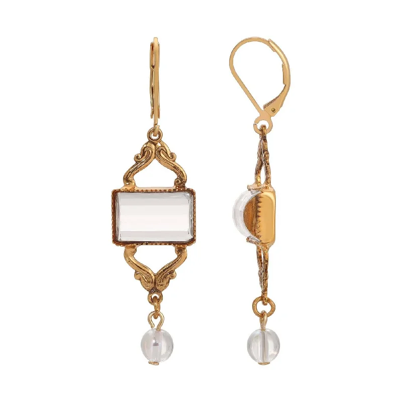 ladies earrings with birthstone charm -1928 Jewelry Twilight Clear German Glass Crystal Round AB Dangling Earrings