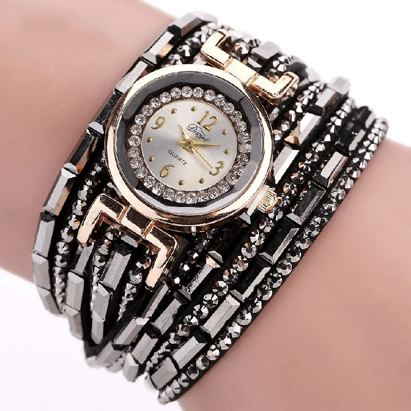 bracelets with green peridot -DUOYA DY004 Crystal Casual Style Ladies Bracelet Watch Gold Case Quartz Movement Watches