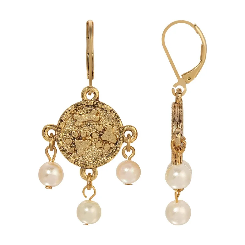 ladies earrings with citrine yellow -1928 Jewelry Paws & Bones Faux Pearl Dangling Earrings