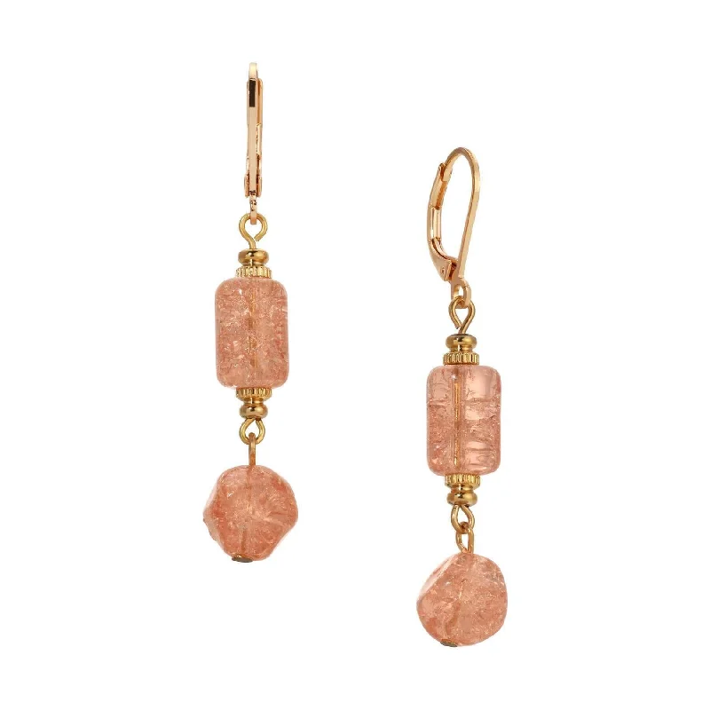 ladies earrings with white pearls -1928 Jewelry Beaded Peach Cracked Glass Dangling Earrings