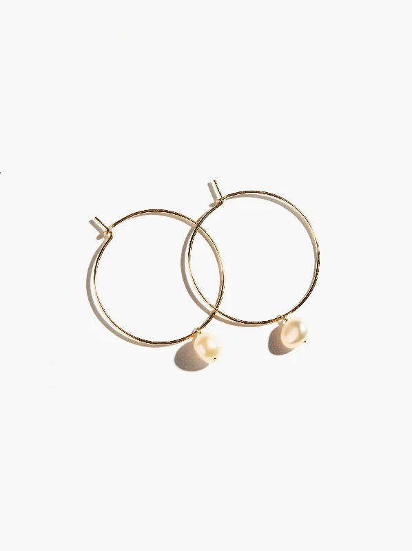 ladies earrings for gifting ideas -Pearl Adornment Hoop Earring