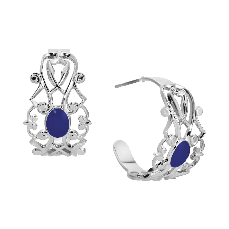 ladies earrings for prom night -1928 Jewelry Filigrane Classique Oval Enamel Post Hoop Earrings