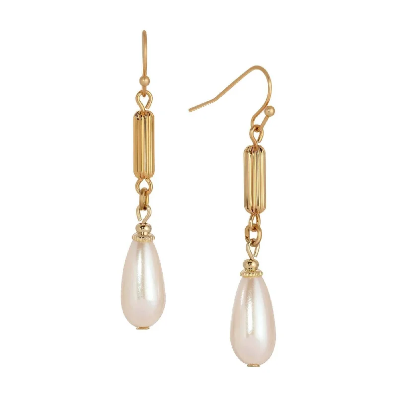 ladies earrings luxury brand name -1928 Jewelry Opulent Teardrop Faux Pearl Dangling Earrings