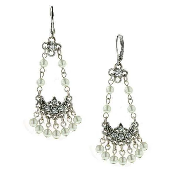 ladies earrings bold statement -1928 Jewelry Crystal Arc Faux Pearls Chandelier Earrings