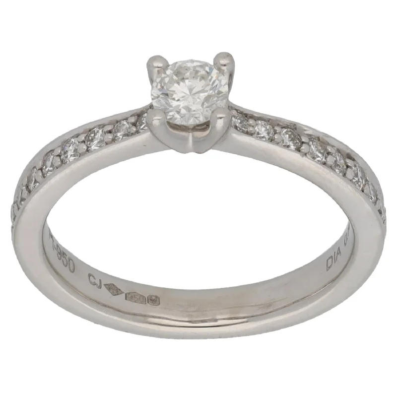 ladies engagement rings oval shaped stone -Platinum 0.50ct Diamond Solitaire Ring With Accent Stones Size K