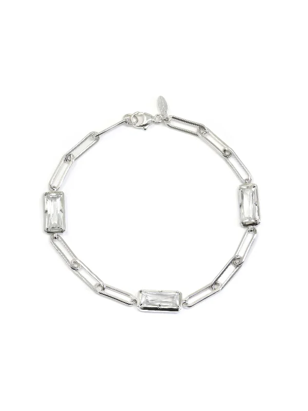 bracelets stackable trendy -Cleo Melia Carre Bracelet | Emerald | 925 Rhodium Plated Sterling Silver