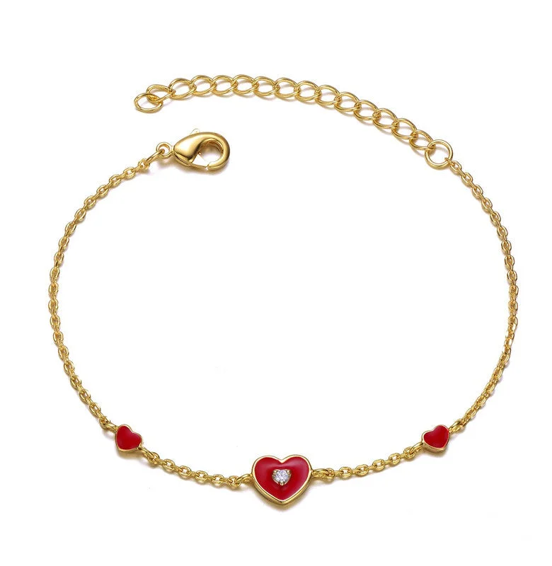 bracelets with infinity symbol -Kids 14k Gold Plated Red Heart charms Bracelet