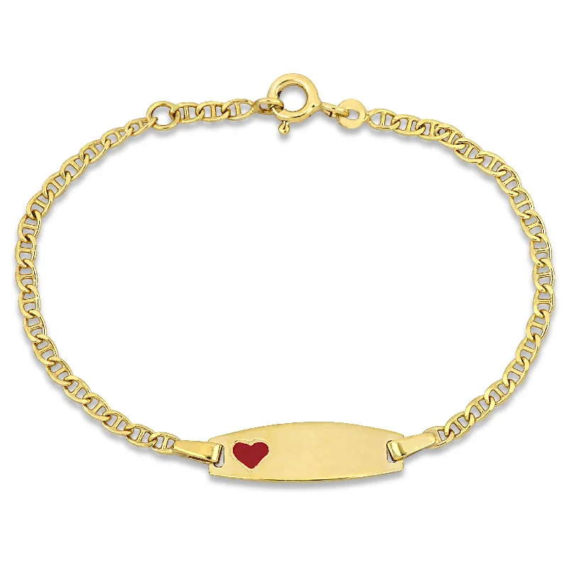 bracelets layered look -Mimi & Max Children's Red Enamel Heart Charm Marine Link Chain ID Bracelet in 14k Yellow Gold - 5+0.5 in.