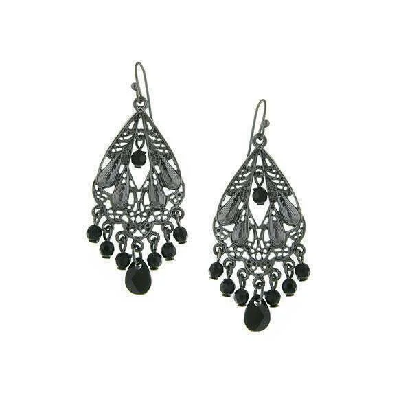 ladies earrings with green emerald -1928 Jewelry Black Faceted Bead Filigree Chandelier Earrings