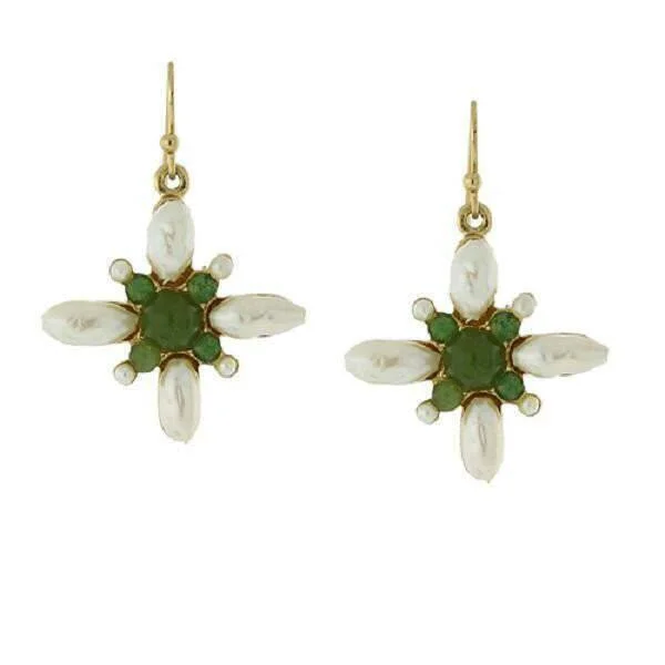 ladies earrings dainty charm -1928 Jewelry Faux Pearl And Gemstone Green Stone Drop Earrings