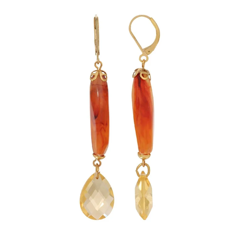 ladies earrings dainty charm -1928 Jewelry Marble Effect Carnelian Bead Light Topaz Briolette Crystal Dangle Earrings