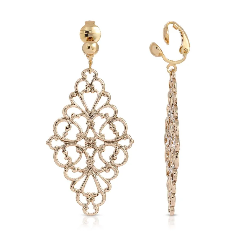 ladies earrings with moonstone -1928 Jewelry Filigree Diamond Drop Clip On Earrings