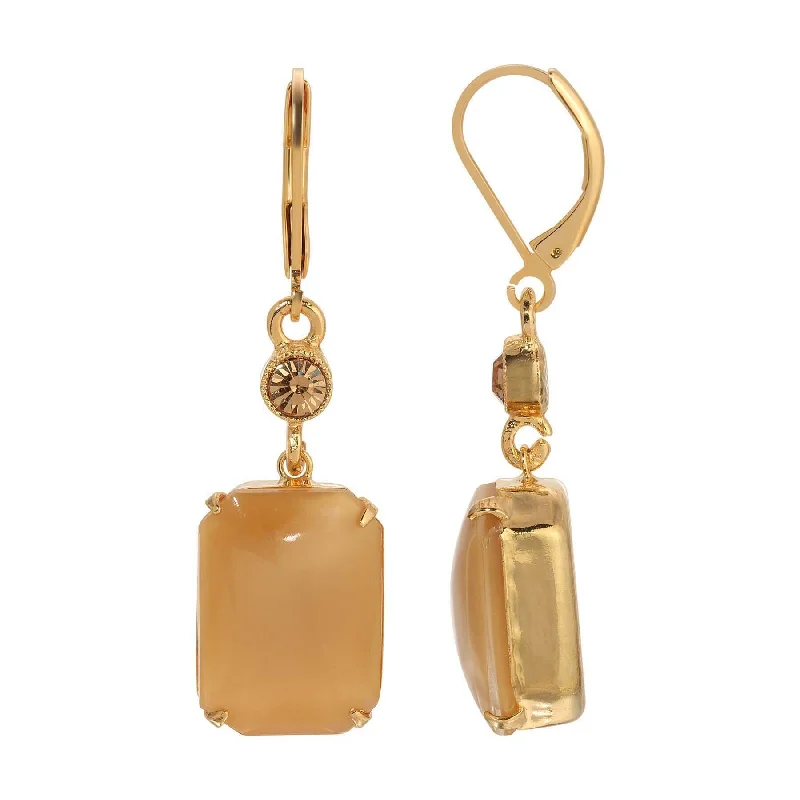 ladies earrings for office style -1928 Jewelry Beige Octagon Moonstone Light Topaz Crystal Dangling Earrings