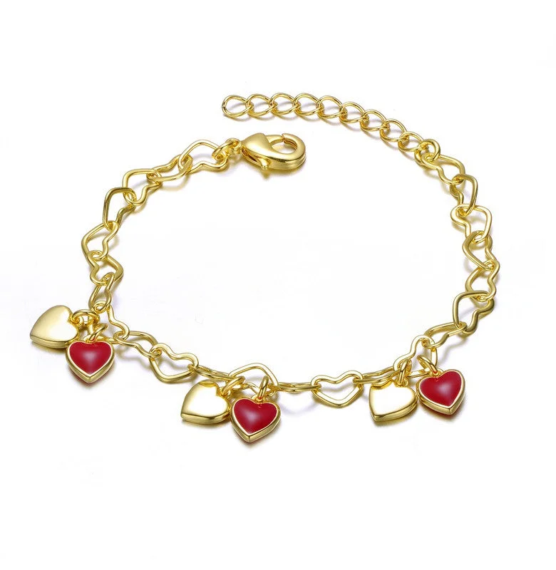 bracelets with citrine yellow -Toddler/Kids 14k Gold Plated Red Heart Charms Bracelet