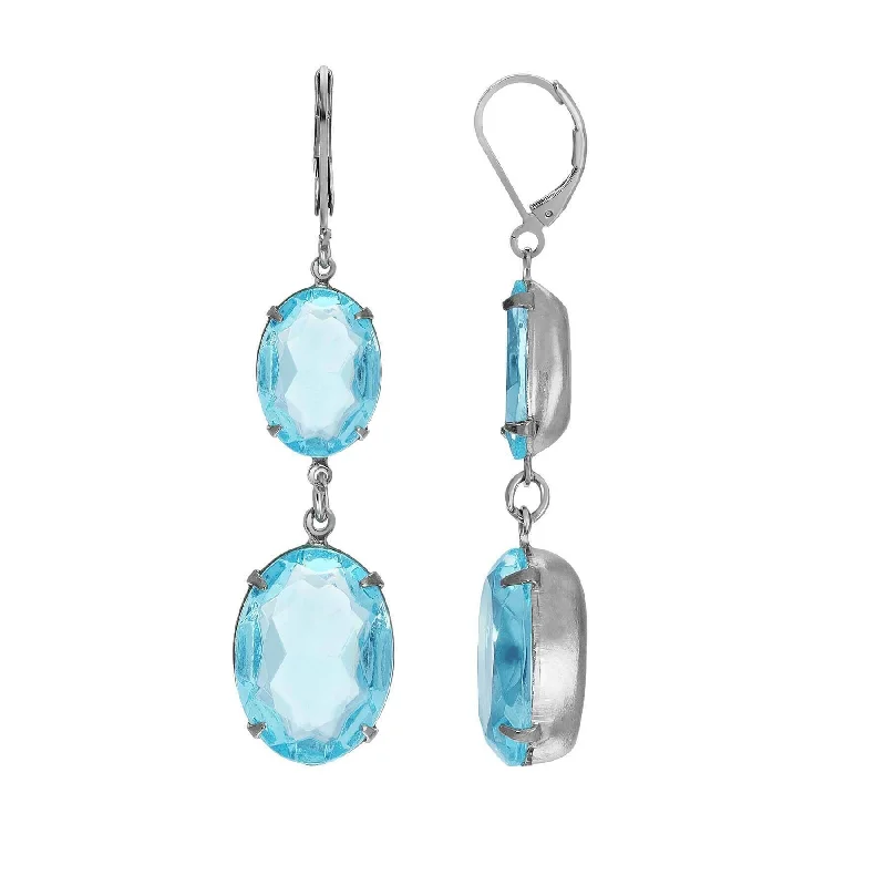 ladies earrings for bold fashion -1928 Jewelry Atlantis Aqua Blue Oval Glass Crystal Dangling Earrings