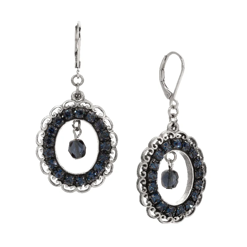 ladies earrings clip on style -1928 Jewelry Montana Blue Fire Polished Crystal Dangling Earrings