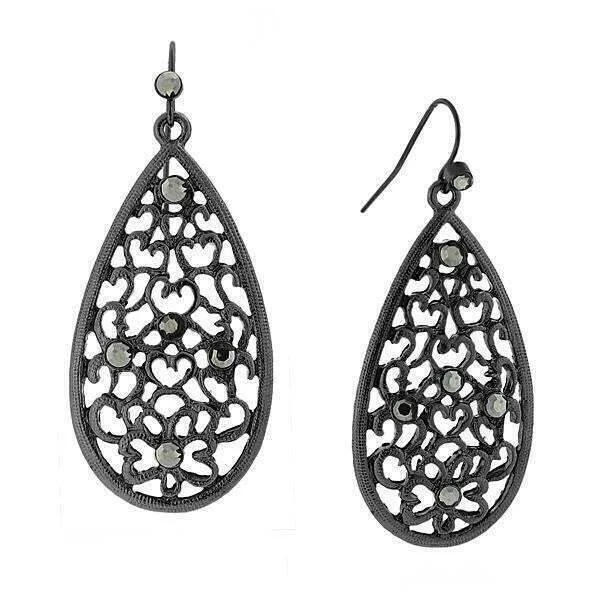 ladies earrings with topaz blue -1928 Jewelry Hematite Color Filigree Teardrop Drop Earrings