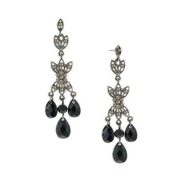 ladies earrings for party wear -1928 Jewelry Triple Black Diamond Teardrop Crystal Post Dangle Earrings