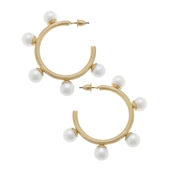 ladies earrings trendy minimalist -Allison Pearl Studded Hoop