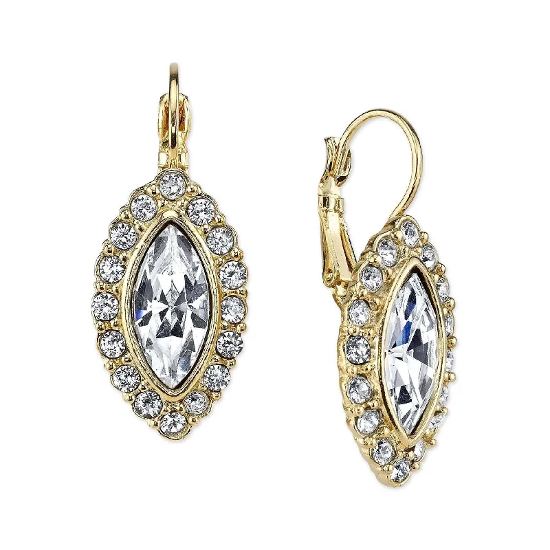 ladies earrings for special events -2028 Jewelry Crystal Clear Navette Leverback Earrings