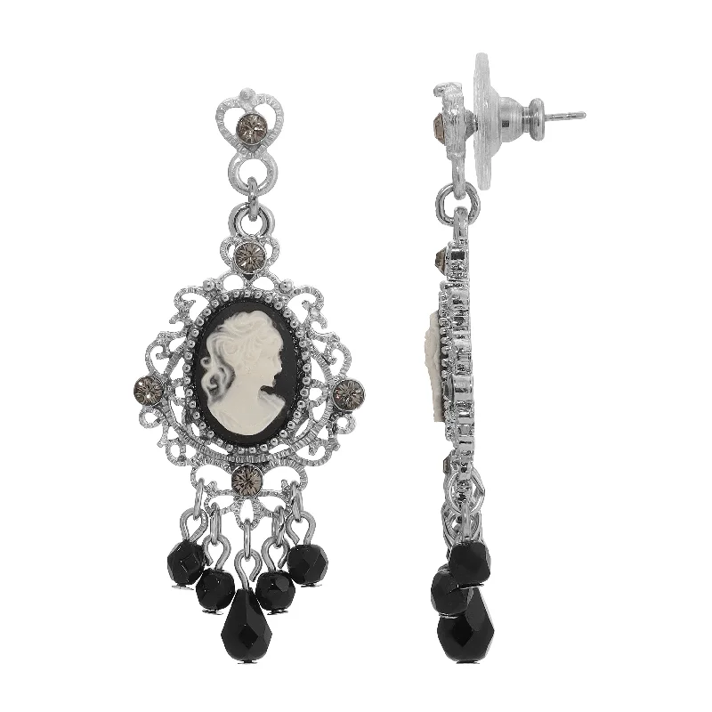 ladies earrings rose gold finish -1928 Jewelry Black Cameo Crystal Beaded Post Drop Chandelier Earrings