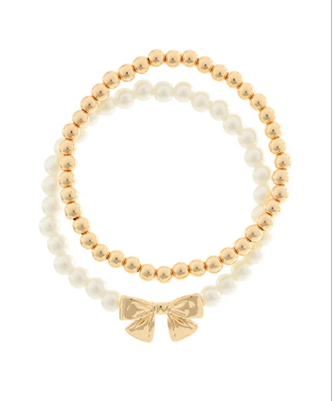 bracelets for beach wear -Bow Pearl Beaded Bracelet Set