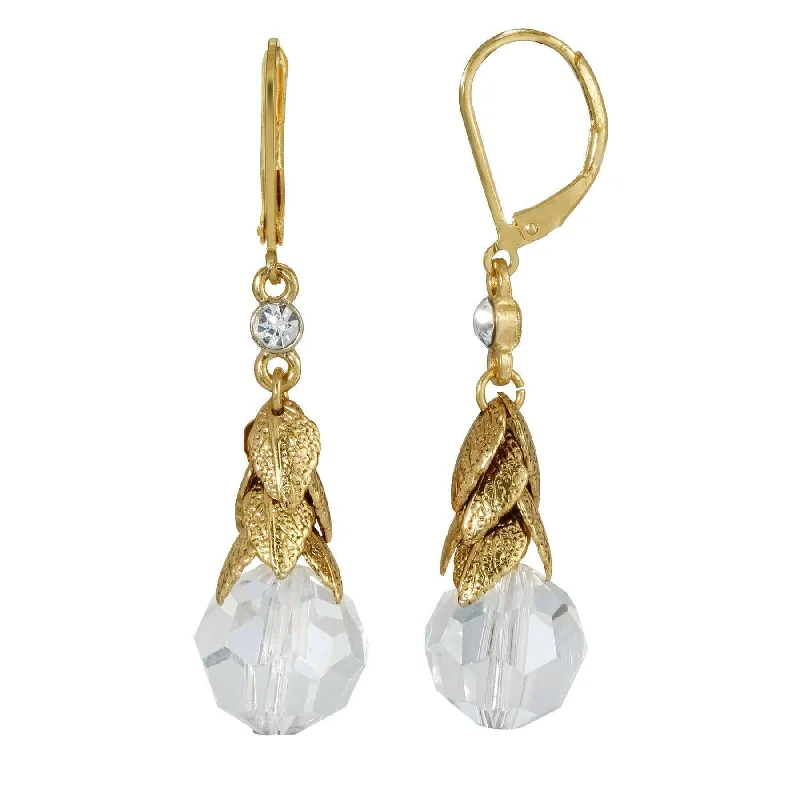 ladies earrings dramatic flair -2028 Jewelry Clear Crystal Beaded Leaf Drop Earrings