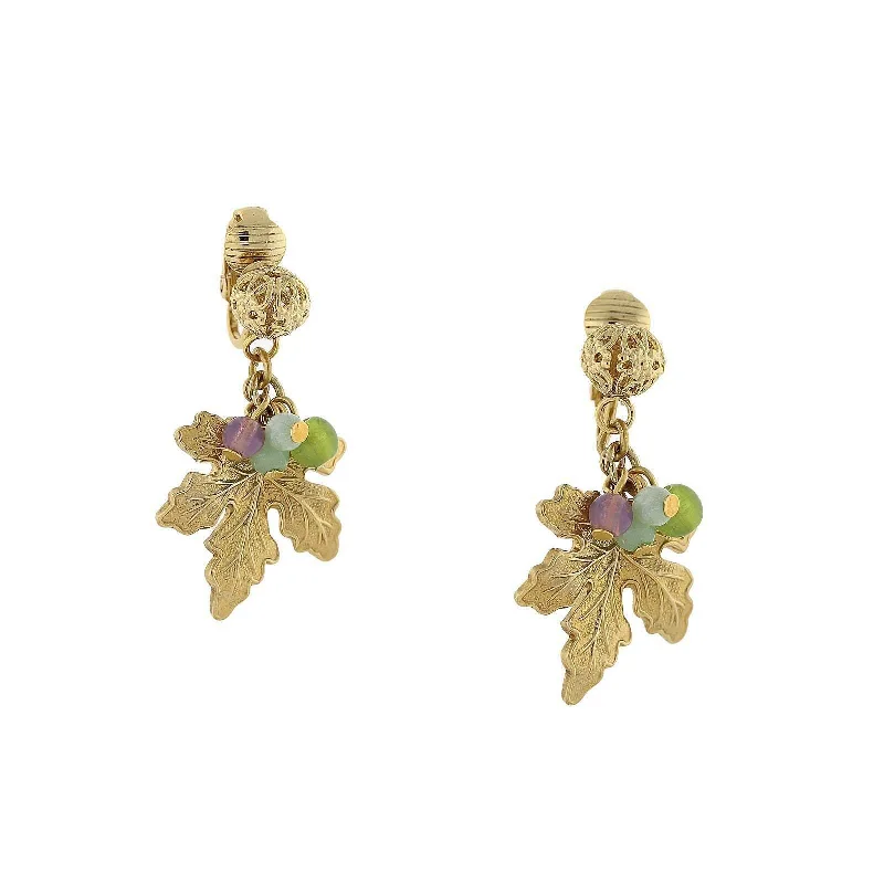 ladies earrings anniversary gift -1928 Jewelry Winery Multi-Color Beaded Grape Leaf Clip On Earrings