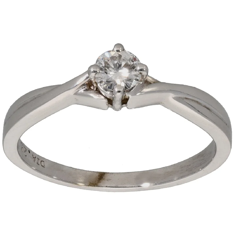 ladies engagement rings round brilliant cut -9ct White Gold 0.25ct Diamond Solitaire Ring Size P