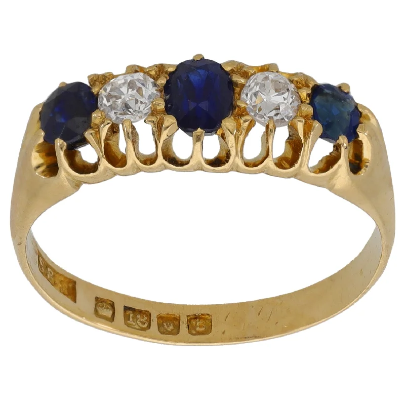 ladies engagement rings white gold setting -18ct Gold Sapphire & 0.20ct Diamond Half Eternity Ring Size M