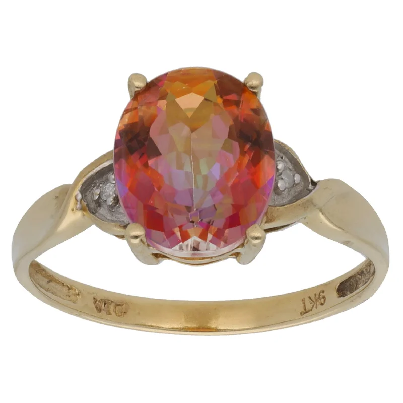 ladies engagement rings red ruby passion -9ct Gold Coated Topaz & 0.01ct Diamond Dress/Cocktail Ring Size O