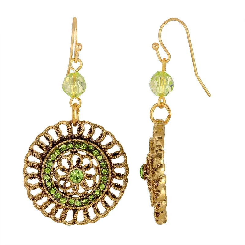 ladies earrings anniversary gift -1928 Jewelry Round Filigree Multi Crystal Dangle Earrings