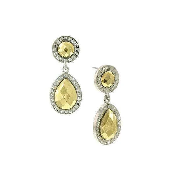 ladies earrings custom crafted -1928 Jewelry Fusion Lux Stone Double Round Teardrop Earrings