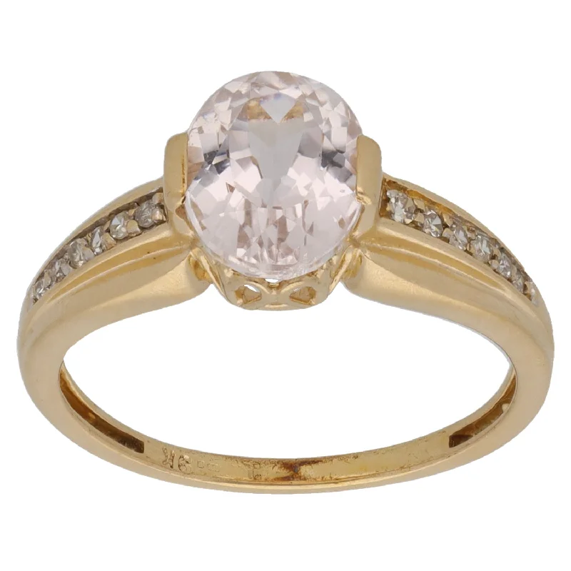 ladies engagement rings with pearl detail -9ct Gold Kunzite & 0.06ct Diamond Single Stone Ring with Accent Stones Size N