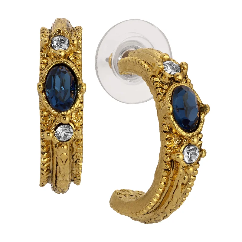 ladies earrings with blue sapphire -1928 Jewelry Heritage Crystal & Gold Half Hoop Earrings