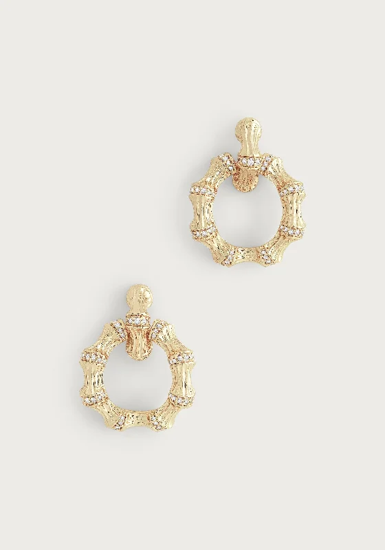 ladies earrings with star shape -Bamboo Double Hoop Earrings