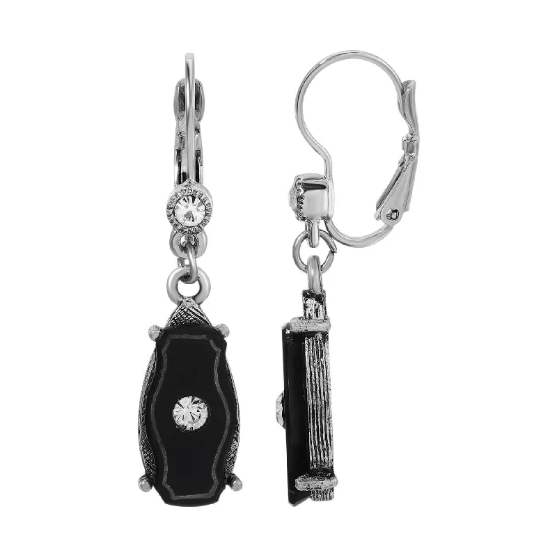 ladies earrings heart shaped -1928 Jewelry Phantom Black Stone & Crystal Drop Earrings