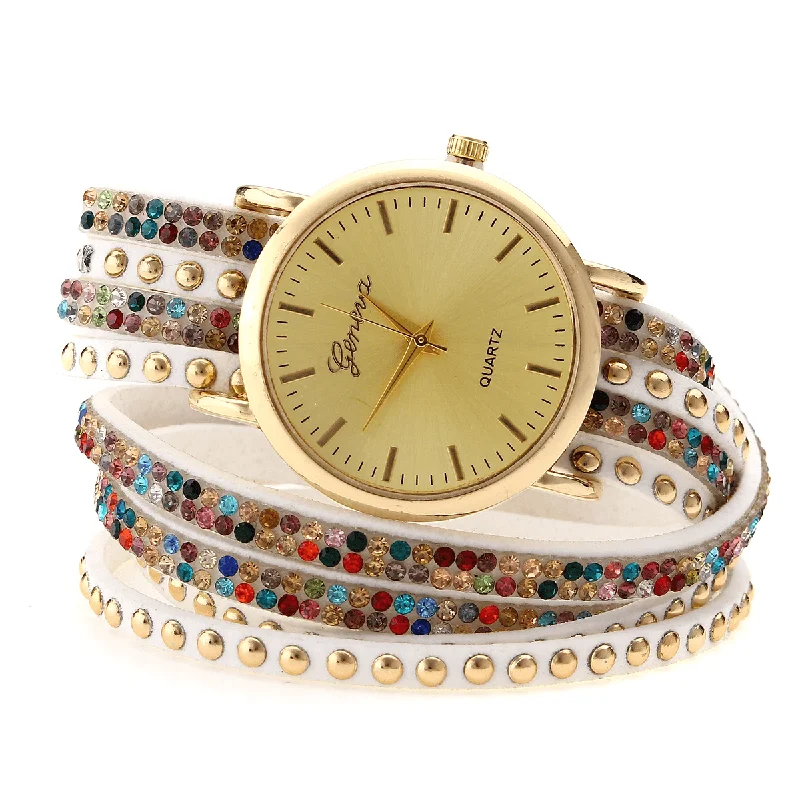 bracelets hypoallergenic metal -Fashion Circle Bracelet Diamond Women Watch Quartz Watch