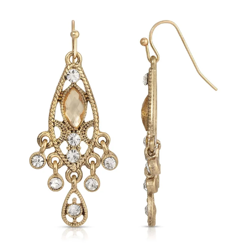 ladies earrings with white pearls -1928 Jewelry Teardrop Filigree Crystal Chandelier Earrings