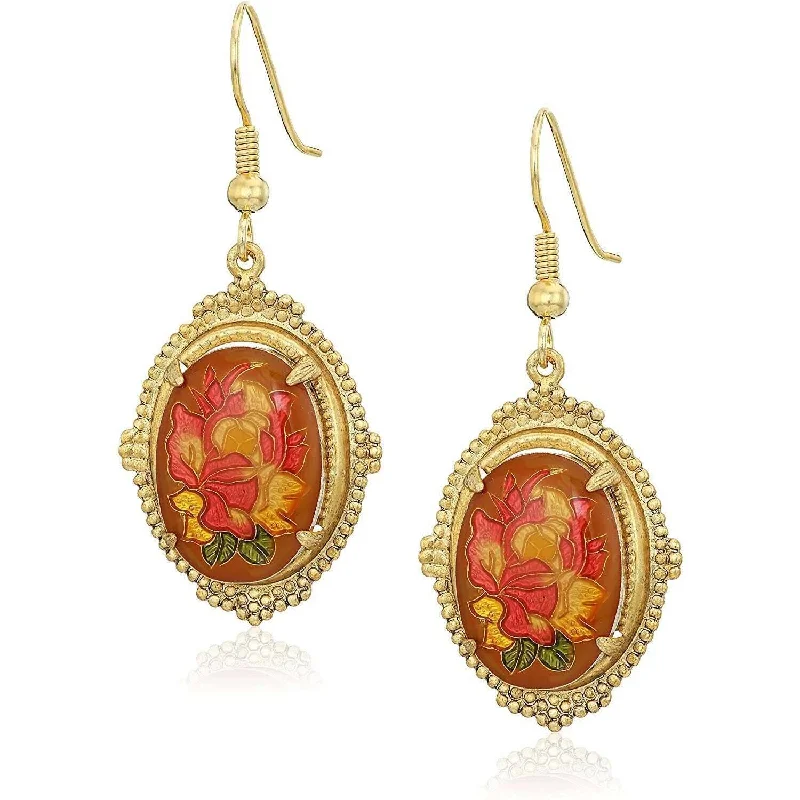 ladies earrings floral motif -1928 Jewelry Classic Floral Oval Drop Earrings