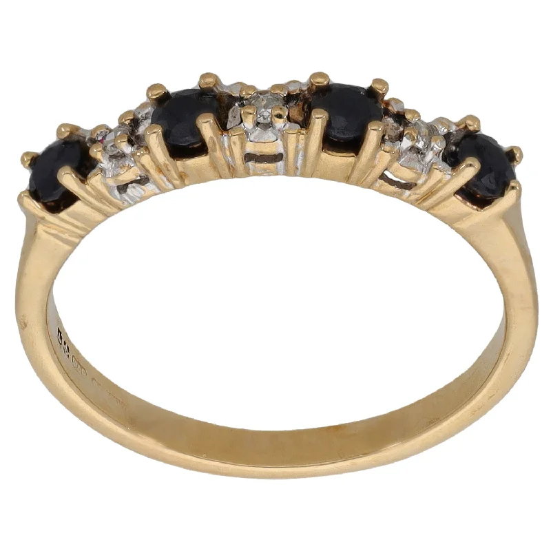 ladies engagement rings conflict free diamond -9ct Gold Sapphire & Diamond Half Eternity Ring Size L