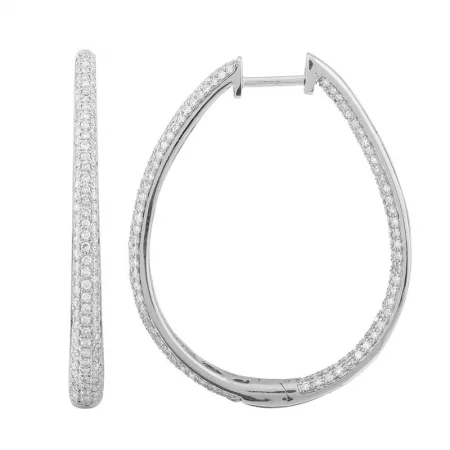 ladies earrings with gemstone accents -Micropave Diamond Hoops