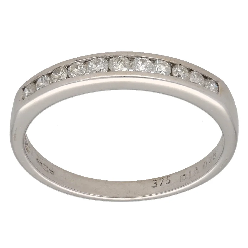 ladies engagement rings with side stones -9ct White Gold 0.25ct Diamond Half Eternity Ring Size O