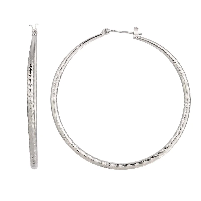 ladies earrings custom crafted -2028 Jewelry Silver Extra Large Hoop Earrings With Design