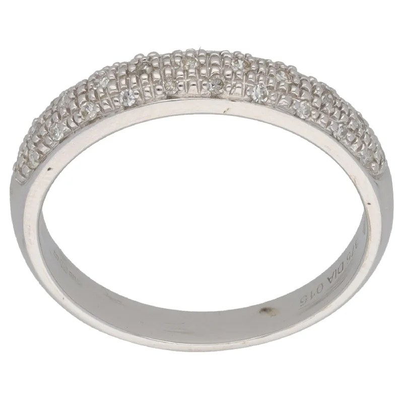 ladies engagement rings delicate band -9ct White Gold 0.15ct Diamond Dress/Cocktail Ring Size M