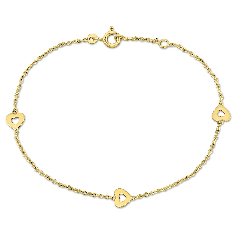 bracelets thin elegant -Mimi & Max Children's Enamel Heart Charm Rolo Chain Link Bracelet in 14k Yellow Gold - 6.5+0.5 in.